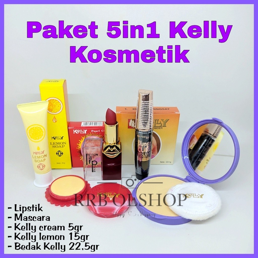 Paket Hemat Kelly 3in1 Plus Lipstik & Mascara - Cream Pearl Kelly + Kelly Lemon Soap + Bedak Kelly P