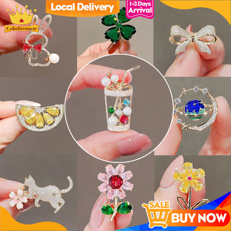 COD Jewelry Brooch Bros Kecil Bros Lucu Bros Mutiara Bros Cantik Cangkir Teh Susu Berlian Berkilau B