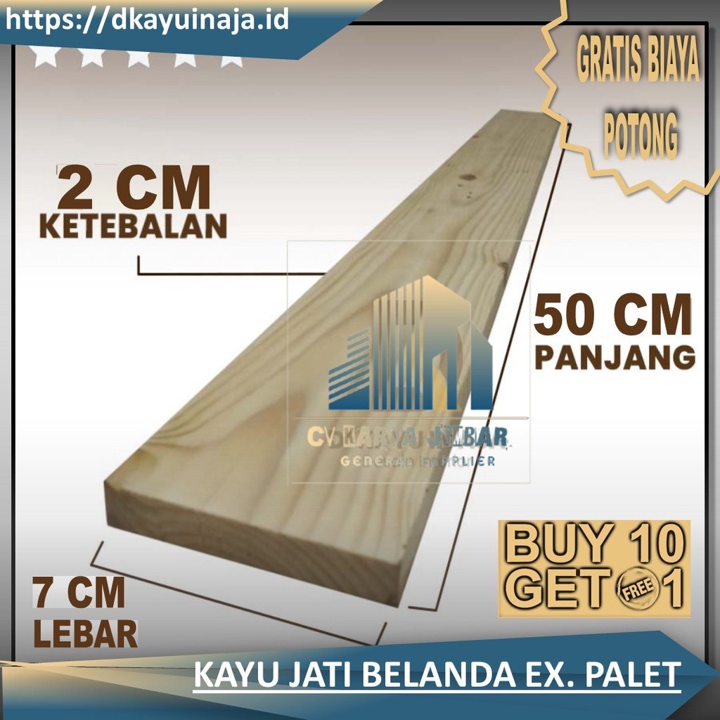 PAPAN KAYU PALET PINUS JATI BELANDA SERUT AMPLAS HALUS 50x8 CM