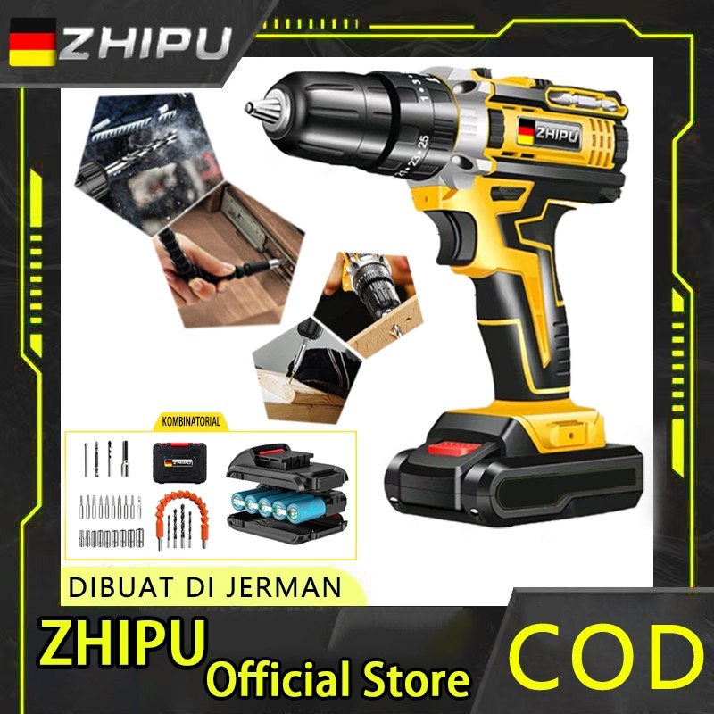 ZHIPU 36V Impact Wrench, Mesin Bor Baterai Tangan Cordless Drill Brushless Motor