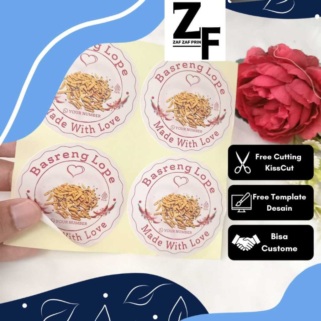 ZAF  Sticker Print Label Makanan Cemilan Basreng Bentuk Bulat Free Desain Stiker Custom Nama