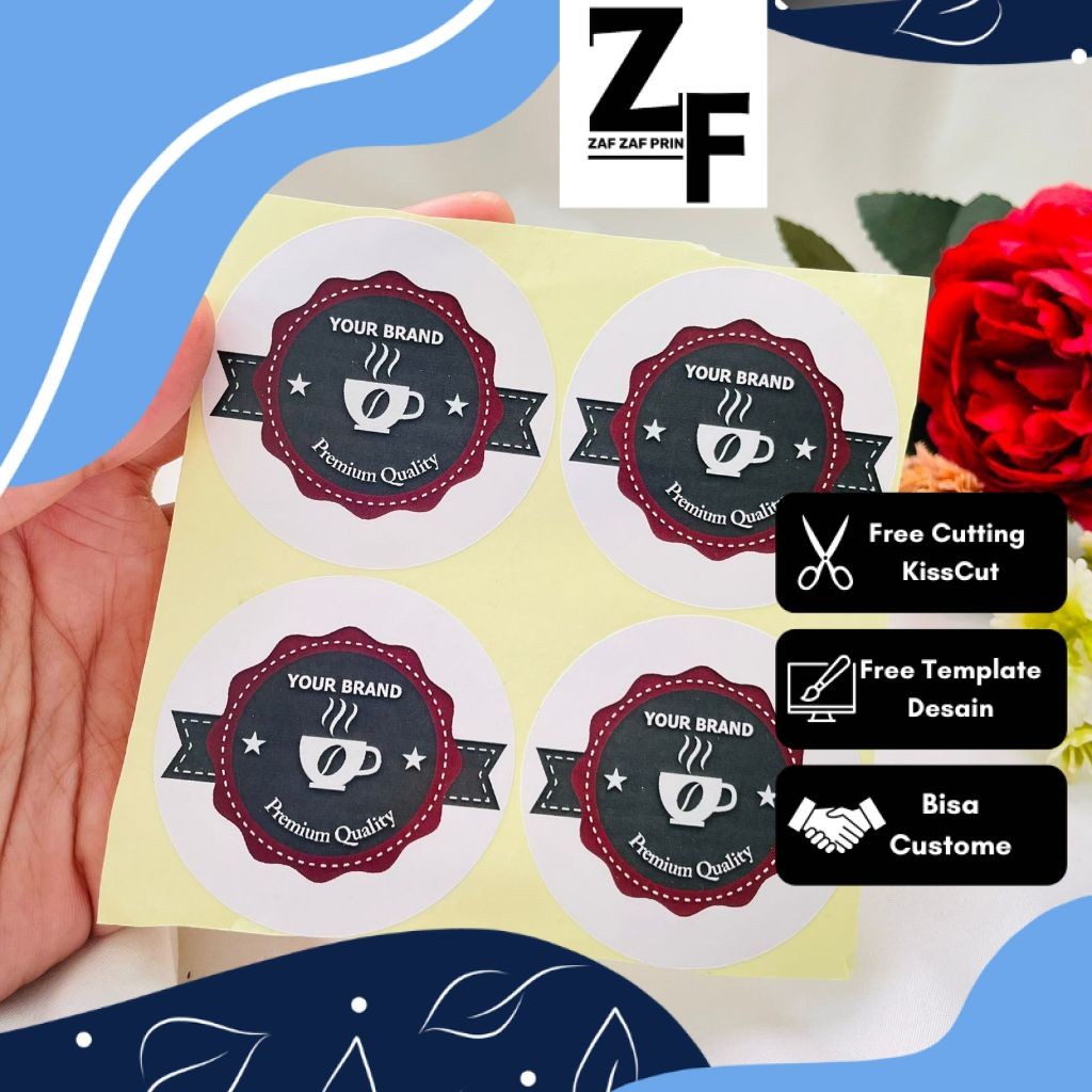 ZAF 2-4 Cetak Sticker Label Minuman Tema Kopi Stiker Kemasan Botol Cup Coffe Free Desain Coffee