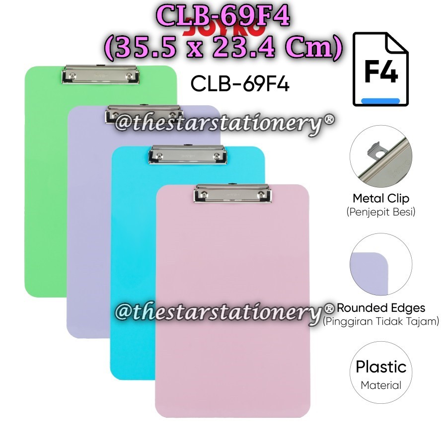

(1 Biji) GROSIR Clipboard JOYKO CLB-69F4 / Clipboard Papan Jalan Alas Ujian Joyko CLB-69 F4 Pastel