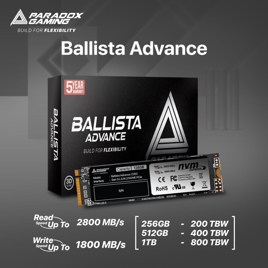 SSD PARADOX GAMING BALLISTA ADVANCE 512GB 256GB - SSD M2.2280 PCIE 3X4 512GB 256GB