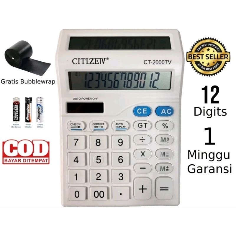 

HJK Kalkulator CITIZEN CT-2000TV Double layar (Khusus Dagang/Kantoran/Wiraswasta) 2power/12Digit