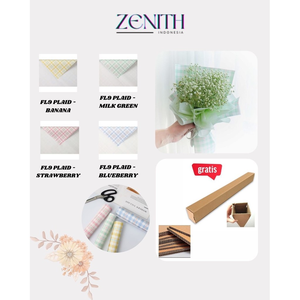 

Zenith - (5 LEMBAR) - FL9 PLAID Kertas Bunga Buket Motif Kotak Modern Florist Cellophane