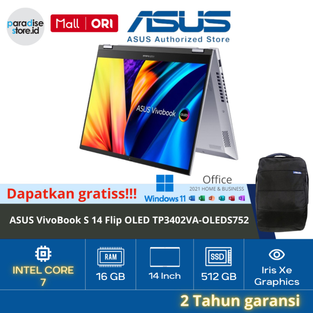 Laptop ASUS VivoBook S 14 Flip OLED TP3402VA-OLEDS752 2.8K OLED 100%DCI-P3 / Core i7 Gen13H / RAM 16