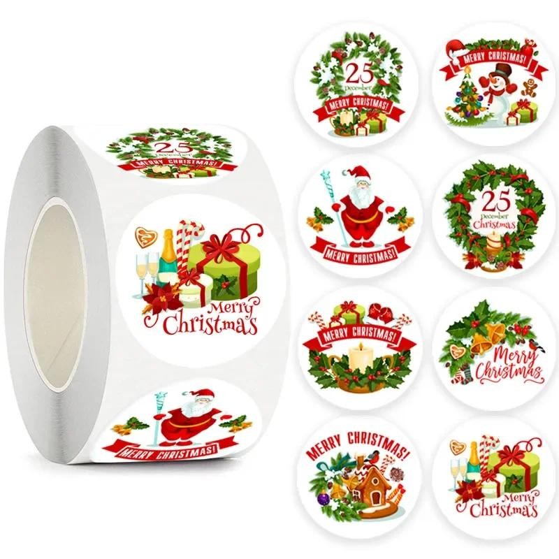 

500Pcs 1 inch Merry Christmas Santa Claus Labels Stickers for Gift Package Card Envelope Wrapping Party Baking Small Business