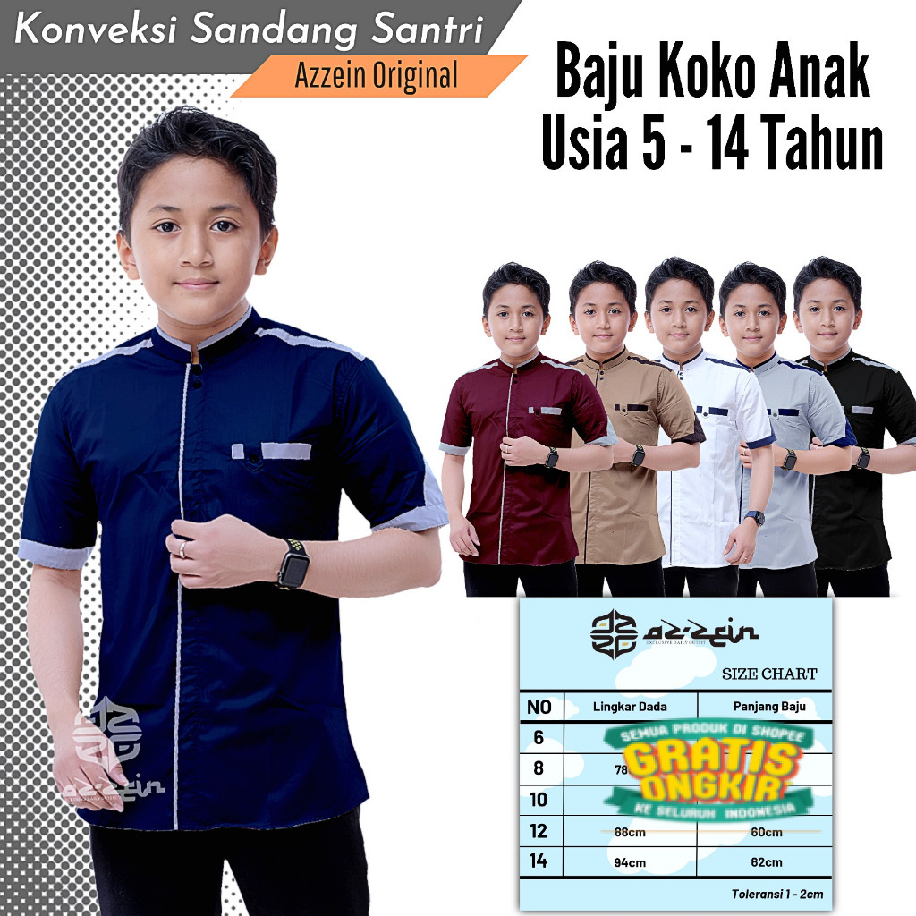 Baju Koko Anak Laki Laki Lengan Pendek Baju Koko Anak Usia 4 Sampai 14 Tahun Baju Koko Putih Katun/ 