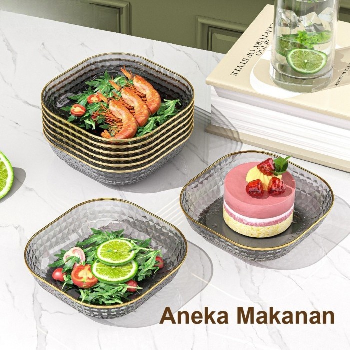 *TERLARIS* PT Piring Transparant Plastik PET Piring Kecil Desert Motif Diamond Mewah Piring Lebaran 