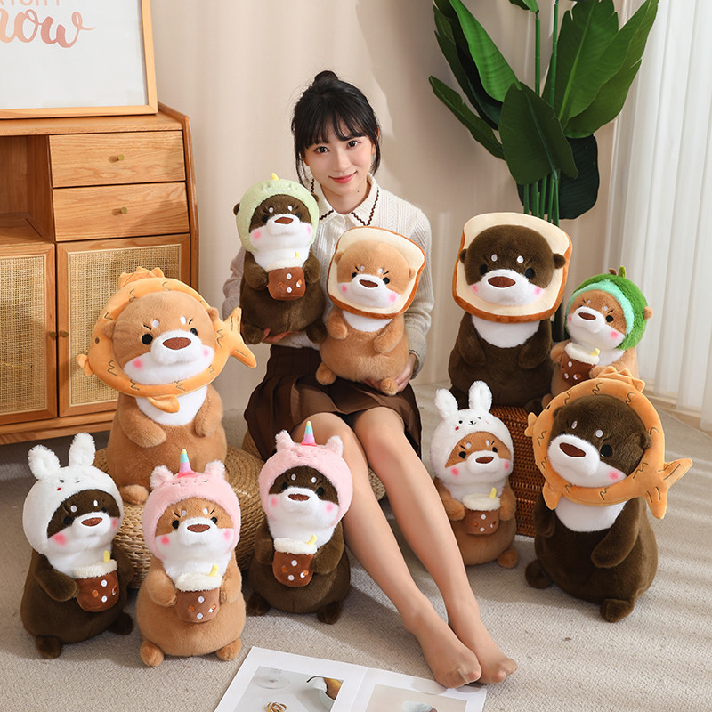

Cute Cartoon Fuffy Otter Plush Toy Stuffed Soft Otter Dressed Food Fruit Cosplay Lovely Gift For Children Kawaii Decoration