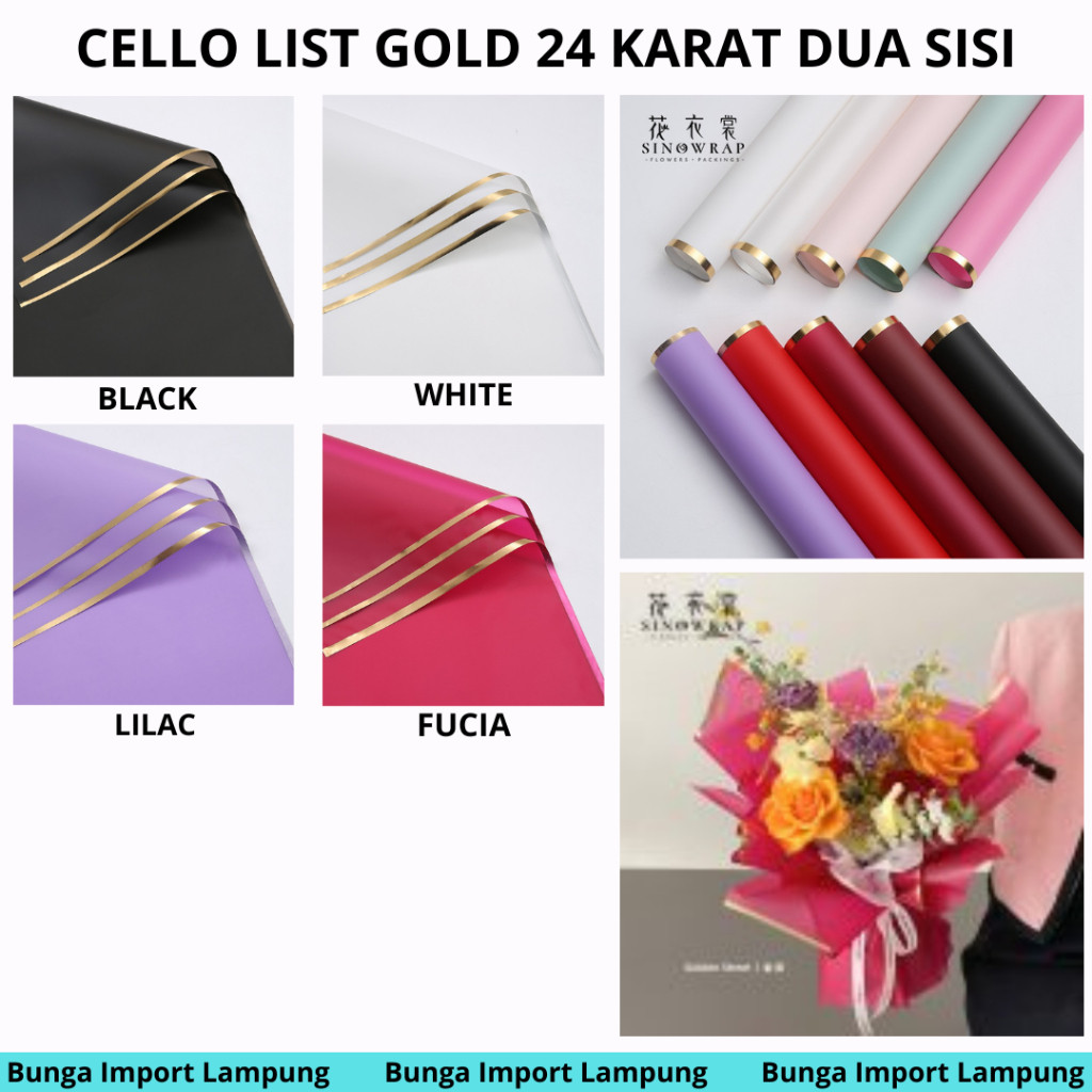 

(PACK ISI 20) KERTAS CELLOPHANE LIST GOLD 24 KARAT DUA SISI KERTAS BUKET MURAH