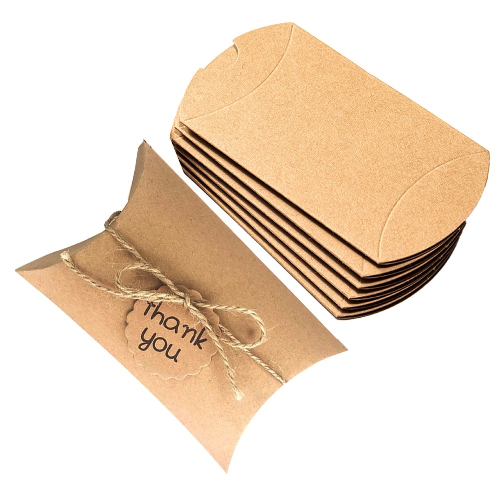 

10pcs Vintage Kraft Paper Pillow Candy Box Thank You Treat Mini For Favor Gift Wedding Jewelry Small Business Packaging Supplies