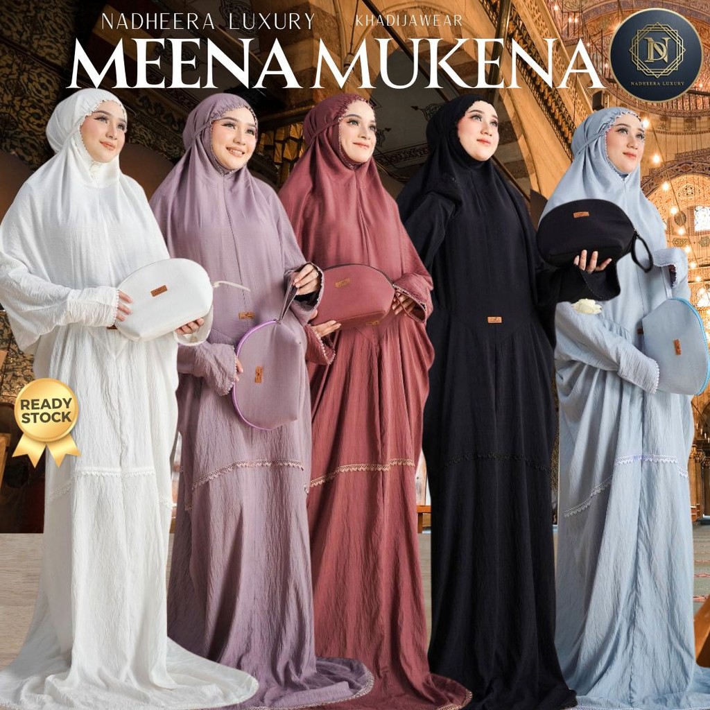 MEENA MUKENA Terusan SET NADHEERA LUXURY TERBARU mukenah lajuran silk mena rayon crinkle khadijawear