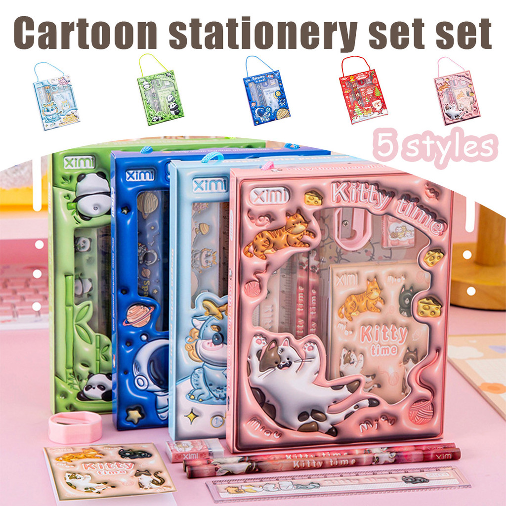 

5 pcs Alat tulis Anak set Stationery Untuk Hadiah Anak Sekolah Motif Kartun/ Alat Tulis Set Karakter kado notes pensil rautan penggaris