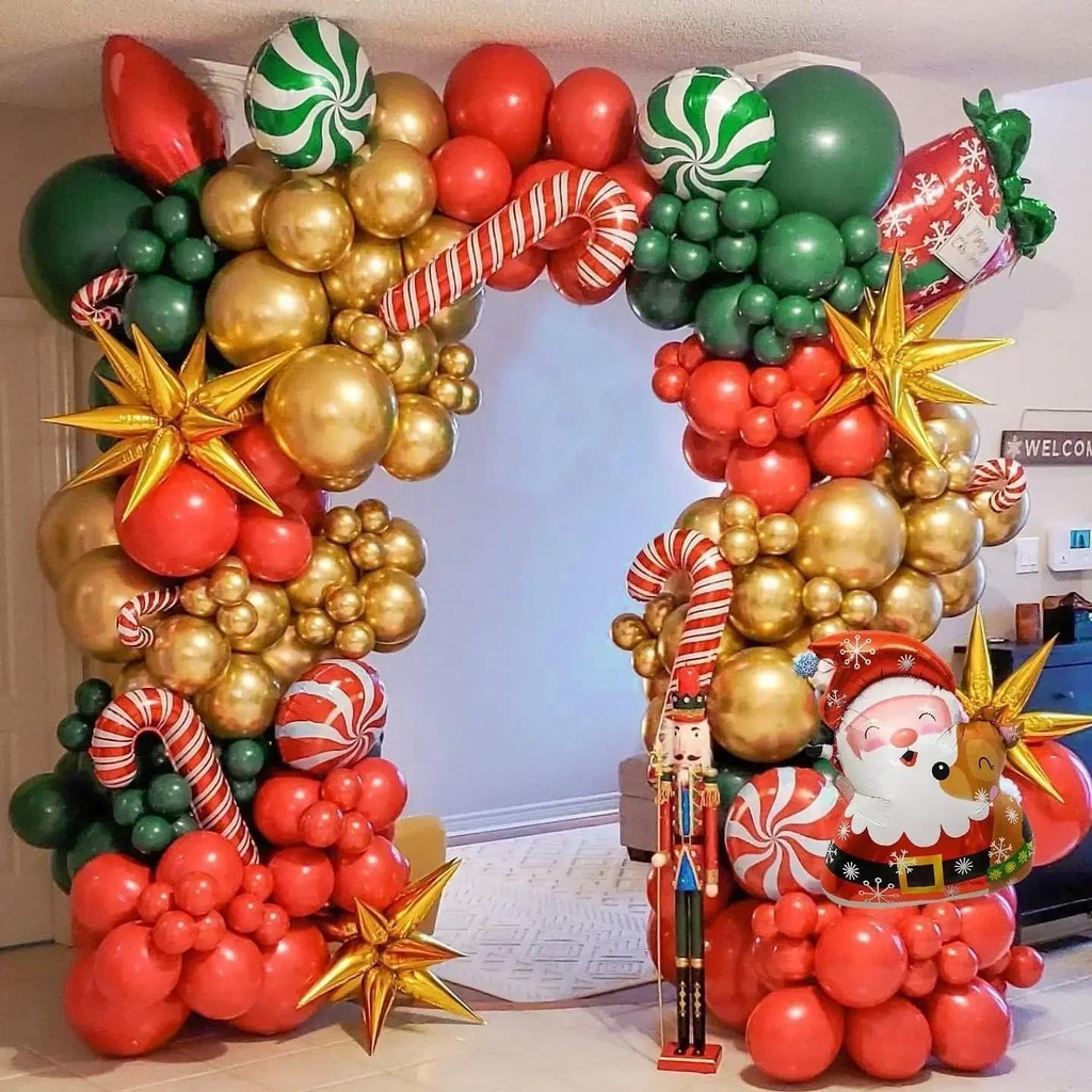 

Christmas Balloon Garland Arch Kit Red Green Lolipop Cone Star Foil Balloons New Year Christmas Party Decoration Supplies Gifts
