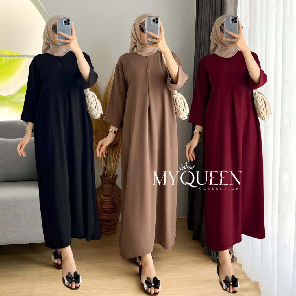 Daviana - Zea Long Daster Gamis Lengan 3/4 Busui Cringkle Airflow Premium 1D23
