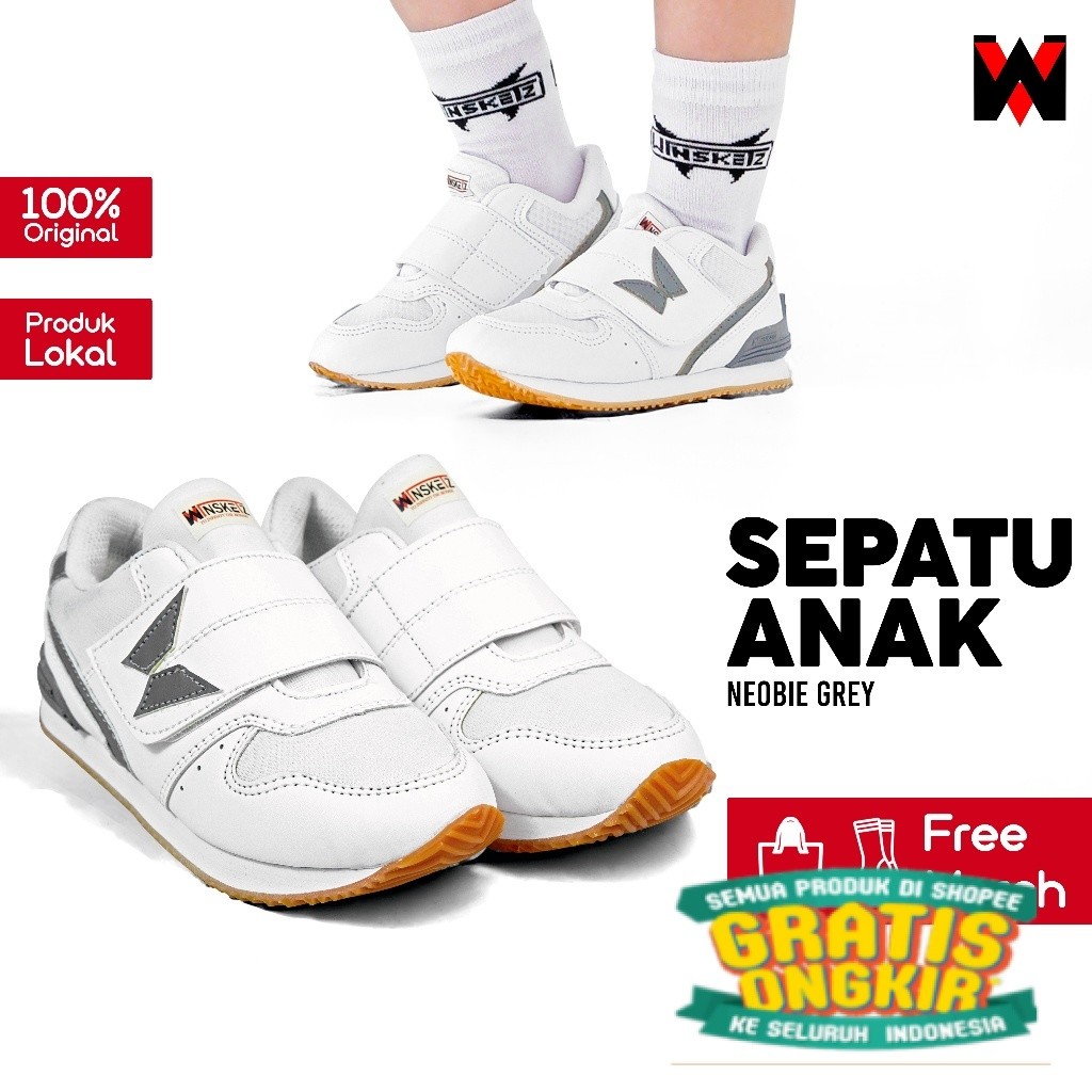 Winsketz - Sepatu Anak Sneakers Laki Laki Perempuan Unisex Olahraga Running Sekolah NB Neobie Grey/ 