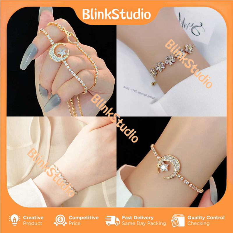 Gelang Serut Wanita Korea / Gelang Berlian Imitasi Emas Fashion Perhiasan