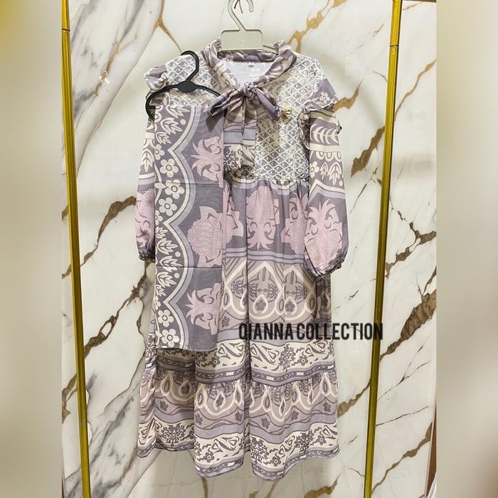 Ramadhan Sale Qianna Dress Gamis Set Anak Ceruty Babydoll Mix Brukat Jaring Motif Ethnic 4-10 Tahun 