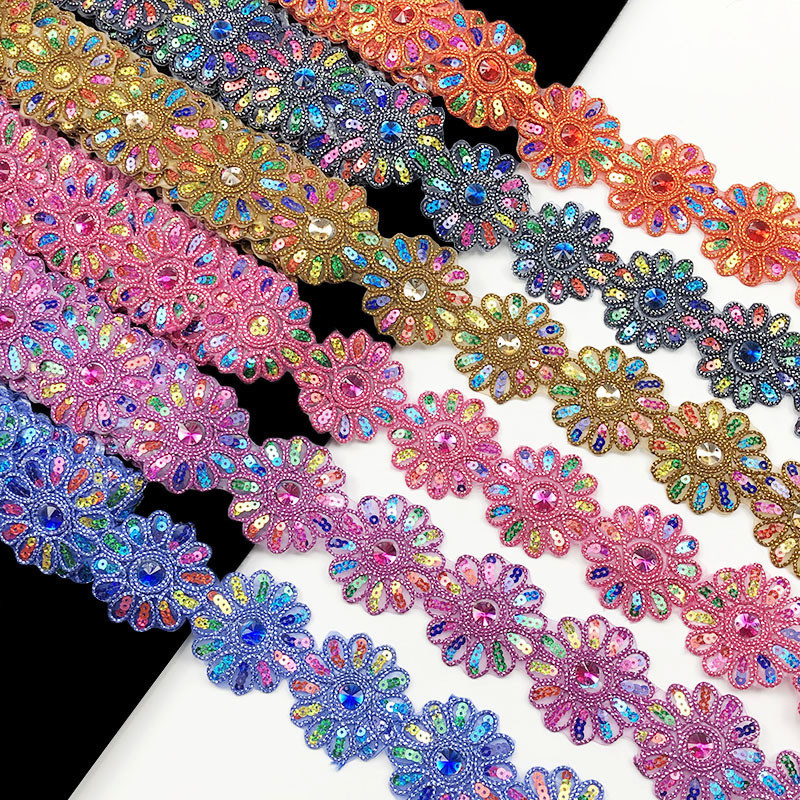 

4.5Yards Sequined Flower Lace Ribbon Curtain Trims Curtain accessories Lace Trim Decoration Small side 6cm wide