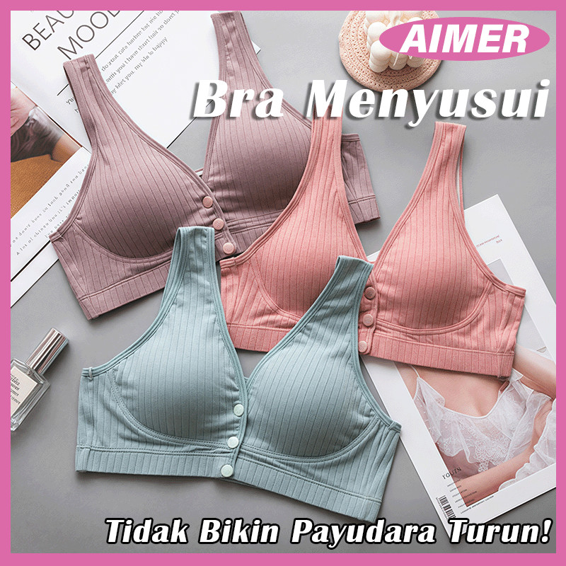AIMER Nursing Bra Tanpa Kawat Katun Lembut Menyusui Bayi & Postpartum Kancing Depan 1018bra