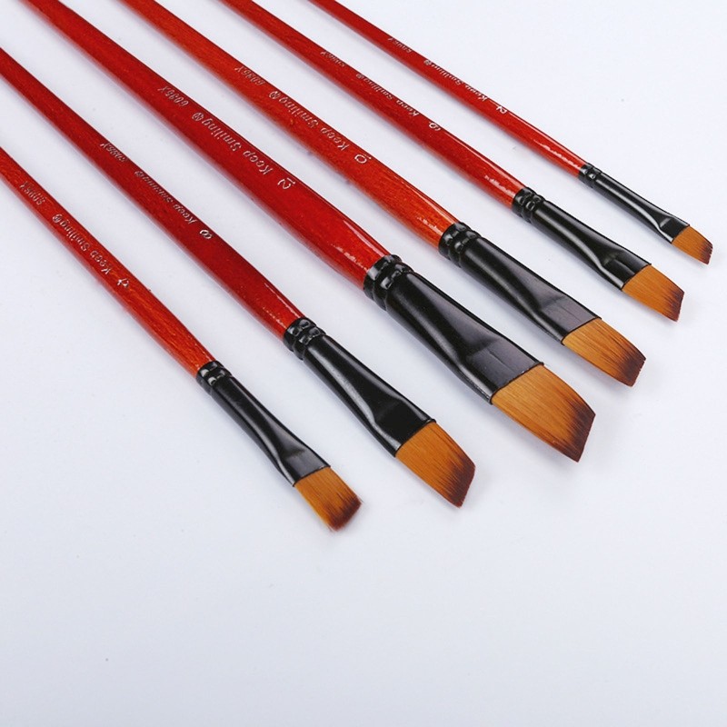 

6X Angular Paint Brushes Set Artist Paintbrushes Wood Long Handle for Acrylic Painting Oil Watercolor Canvas Board Rock