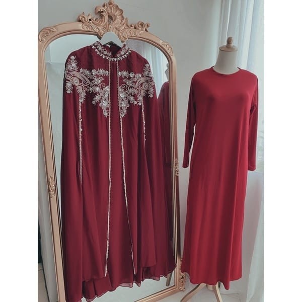 "SKY.LD" -  TERBARU ZAKIAH GAMIS FREE MANSET | DRESS KAFTAN ZAKIAH ORIGINAL - MARON, All Size