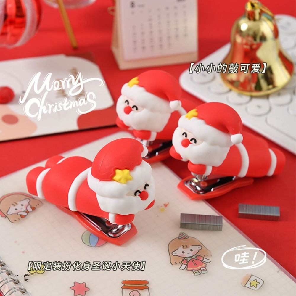 

Use 10# Staples Unicorn Stapler Mini Portable Santa Claus Long Stapler Effortless Labor-saving Stapling Machine Christmas Gift