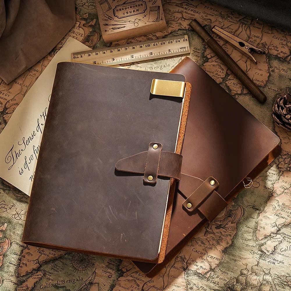 

Vintage Design High Quality Natural Leather Rings Notebook A5 Size Diary Brass Binder Sketchbook Agenda Planner Stationery