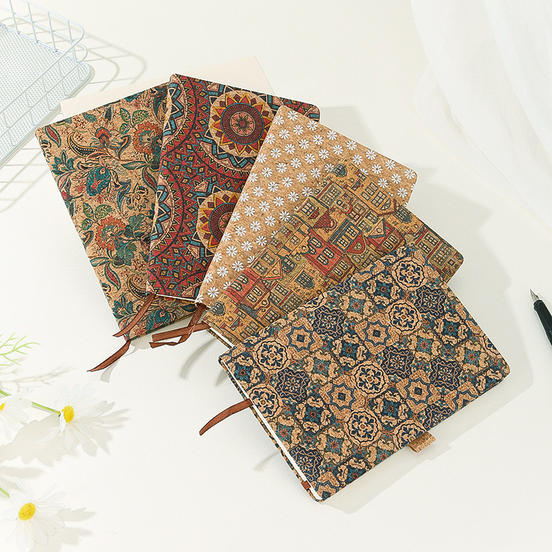 

Cork Material Cover Retro Pattern Notebook A5 Bohemian Style Diary Student Notepa