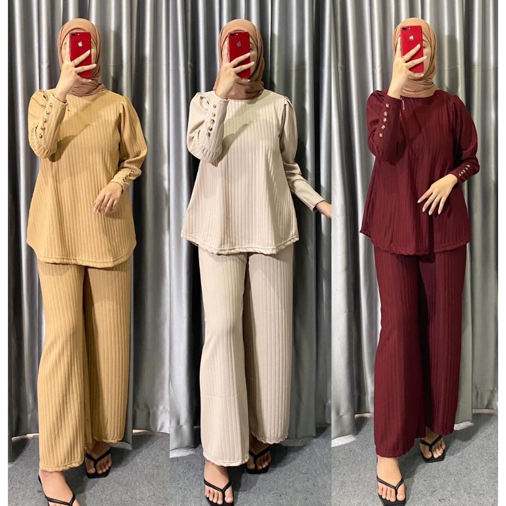 Setelan Cewek Dewasa Jumbo Stelan Wanita Ld 110 120 130 Serelan Celana Oneset Ibuibu Baju Muslim 1St