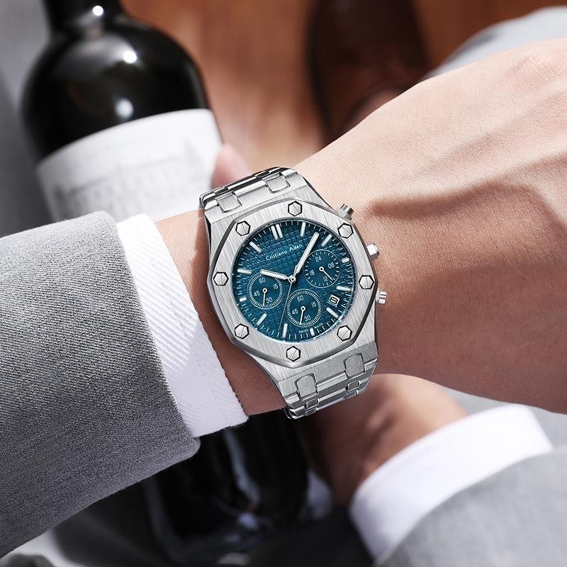Original Cristiano Aillen Jam Tangan Pria 0833 Rantai Stainless Steel Kaca Sapphire Chronograph Wate