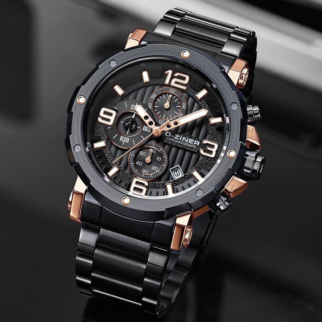 Original Dziner Jam Tangan Pria Dziner 9048 Rantai Stainless Steel Original Water Resistant 50M