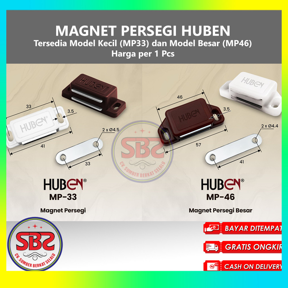 HUBEN Magnet Magnit Persegi Kecil Besar (Small and Large) MP33 dan MP46 Huben Magnet Lemari Pintu