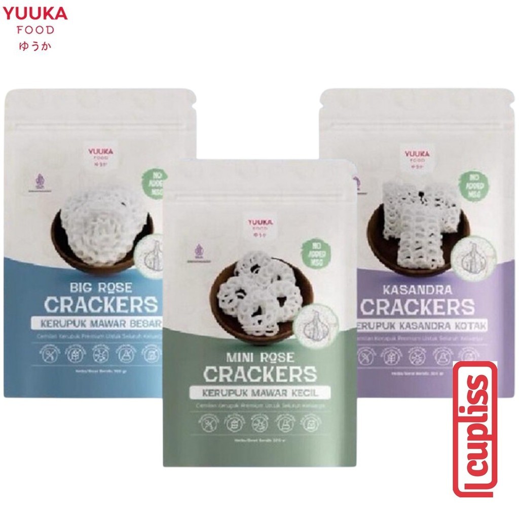 

YUUKA FOOD Original Crackers Kerupuk Bawang Krupuk Mawar Kasandra Kecil Besar Kotak 300gr MPASI Anak Cupliss KG
