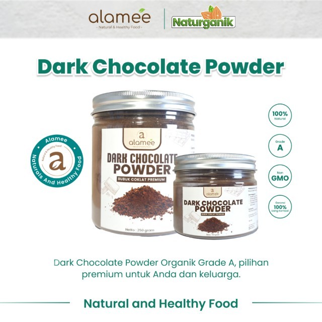 

ALAMEE Dark Chocolate Powder PREMIUM Minuman Bubuk Coklat Gluten Free Dark Cocoa Tanpa Gula 250gr Naturganik