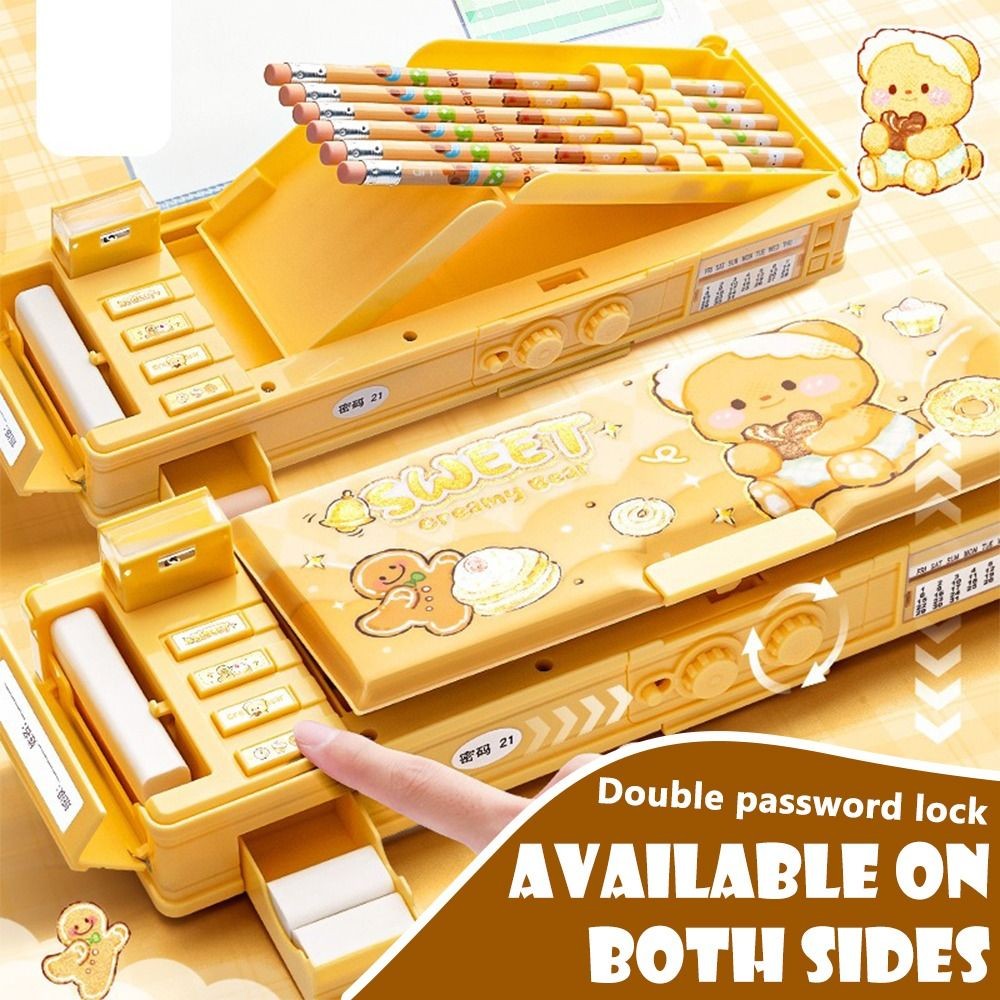 

New Double Layer Pencil Case Large Capacity with Combination Lock Mechanical Pen Box Stationery Box Students