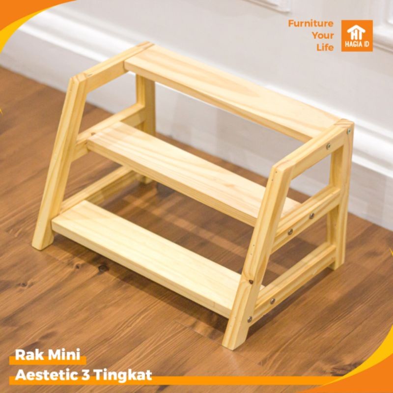 TERBAIK.. Rak Mini 3 Tingkat FULL KAYU Aestetic | Rak Bumbu 3 Tingkat FULL KAYU