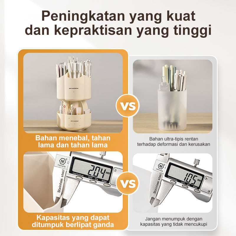 

Tempat Pensil 2 Lapis Rotasi, Penyimpanan Alat Tulis Minimalis Besar, Penyimpanan Pensil dan Pulpen