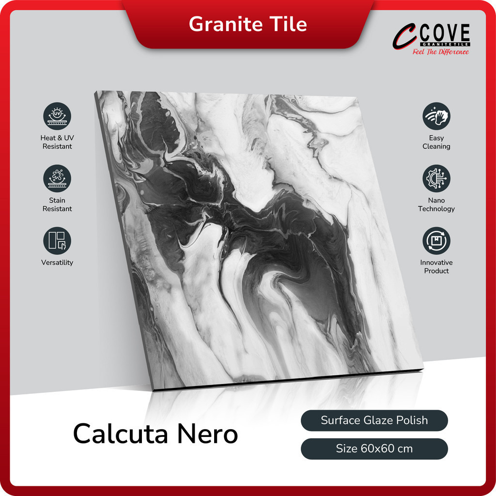 Cove Granite Tile Calcuta Nero 60x60 Granit / Keramik Lantai
