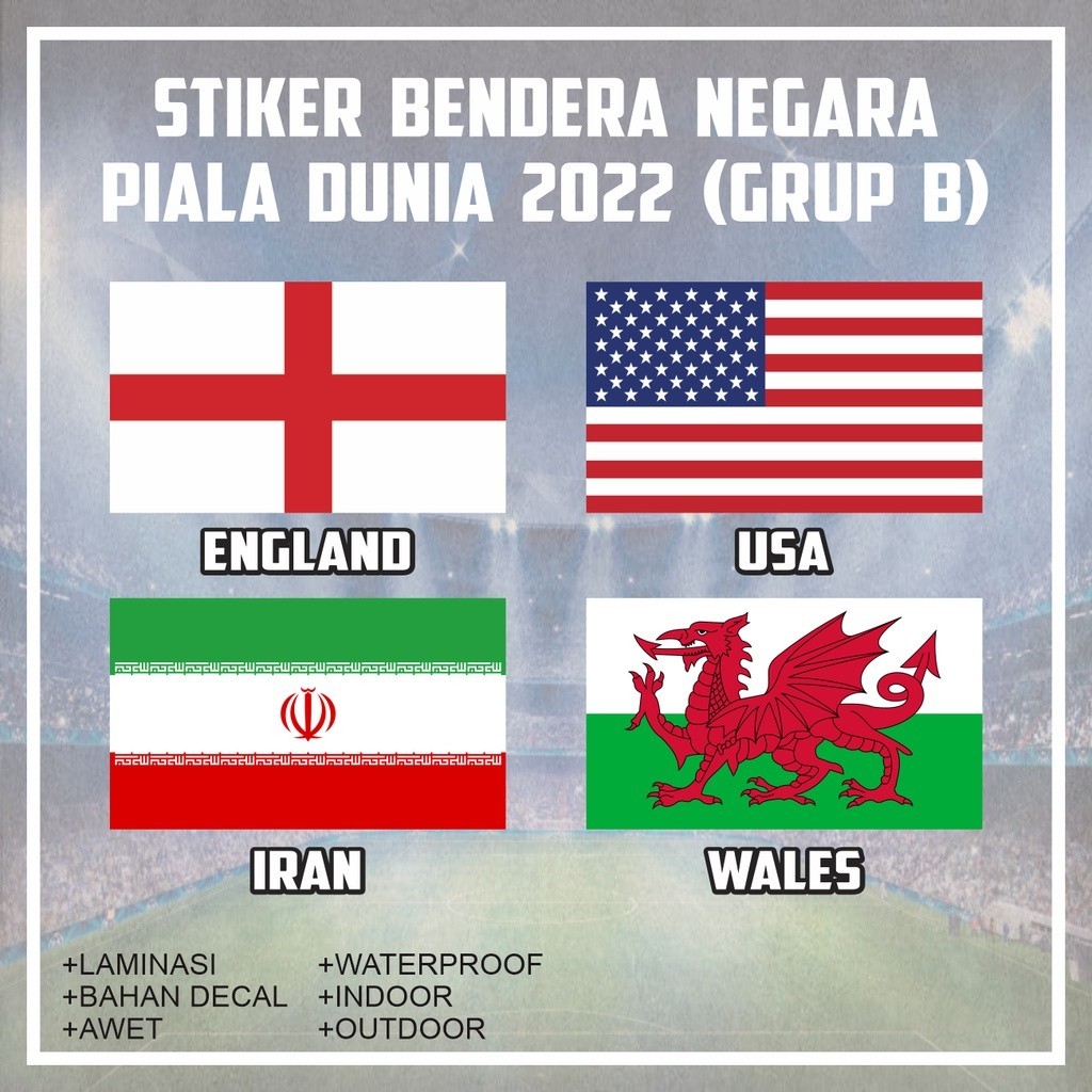 

Stiker Sticker Bendera Negara England Iran Usa Wales Fifa Piala Dunia Grup B