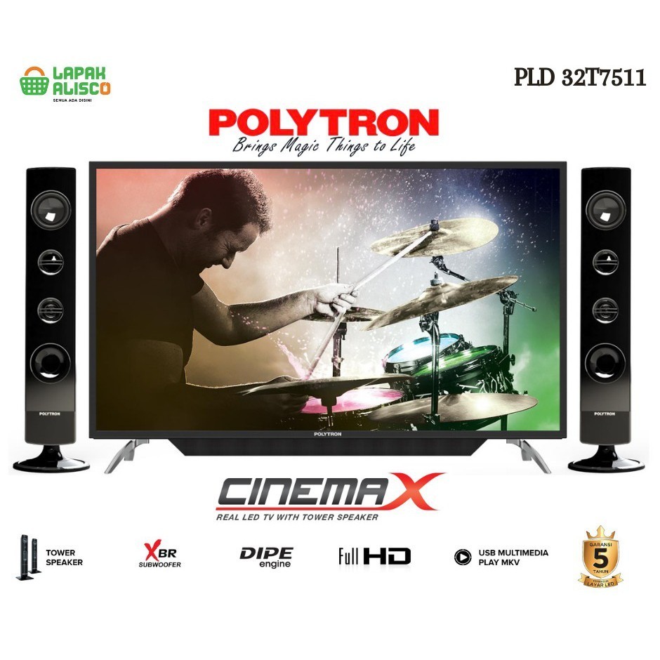 CINEMAX TV LED 32 POLYTRON 32 INCH DENGAN TOWER SPEAKER PLD 32T7511