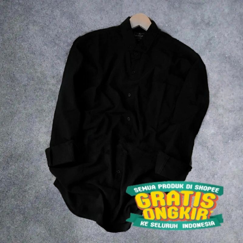 KEMEJA POLOS HITAM KEMEJA LENGAN PANJANG KEMEJA HITAM LENGAN PANJANG HEM HITAM LENGAN PANJANG KEMEJA