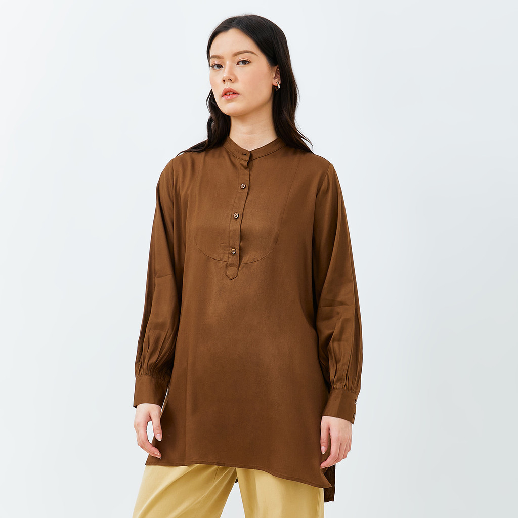 Emba Ladies-Blouse Wanita Lengan Panjang warna Coklat - Eila