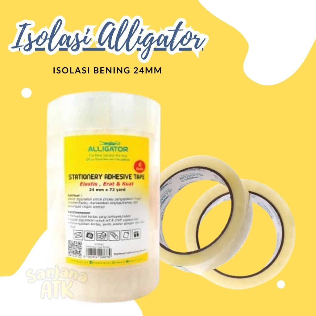 

Isolasi Bening Alligator 24mm x 72 yard / Isolasi Alligator 24mm Bening