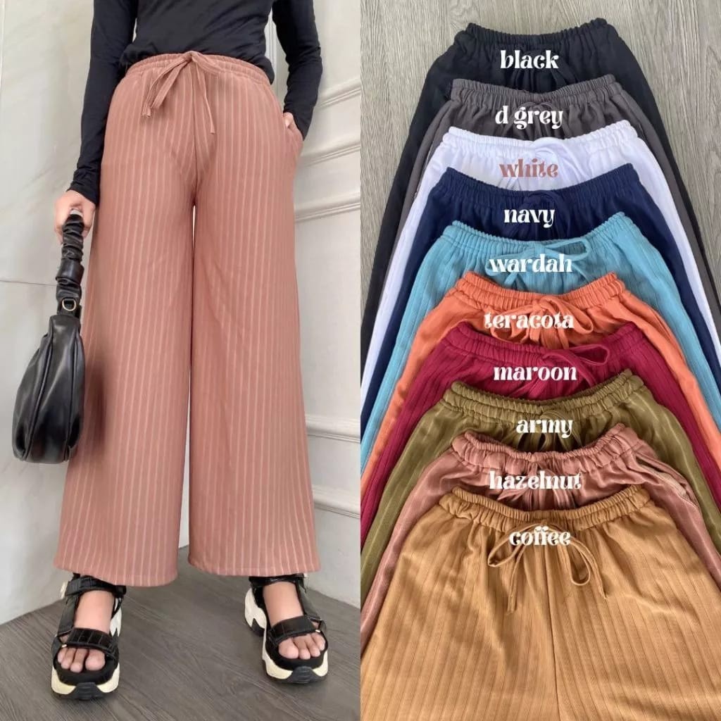 ELEGANT - Celana Knit Pants Tali Serut - Loose Pants Highwaist Kulot Panjang Basic Strech Premium Ko
