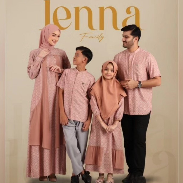 NBRS Sarimbit JENNA PEACH Nibras Gamis 2024 Family Couple Baju Keluarga Lebaran Set Pasangan BISA CO