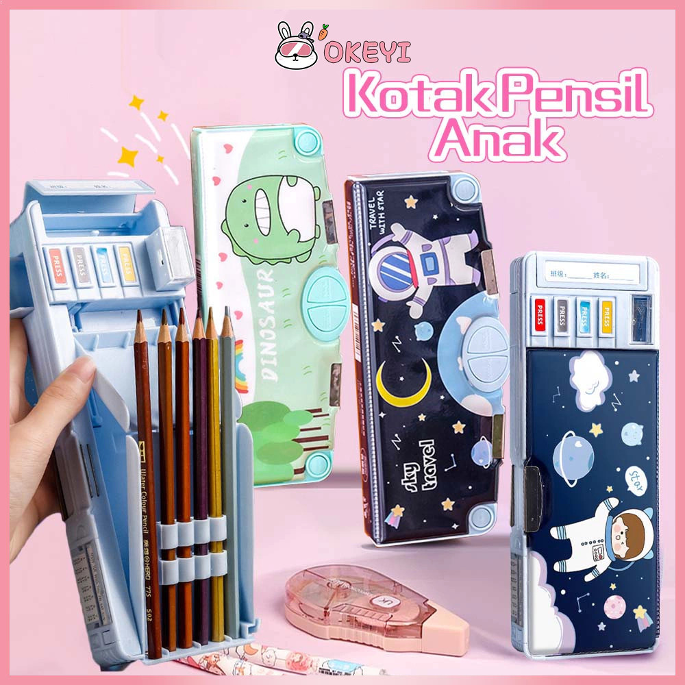 

OKEYI Kotak Pensil Mekanik Multifungsi Dengan Rautan Tempat Pensil Anak Motif Untuk Laki-Laki/Perempuan