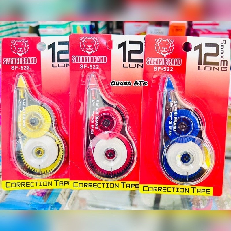 

CORRECTION TAPE SF-522/JENIA TIP-EX / PITA KOREKSI-PENGHAPUS PITA ROLL-KOREKSI KERTAS SAFARI BRAND 12 M
